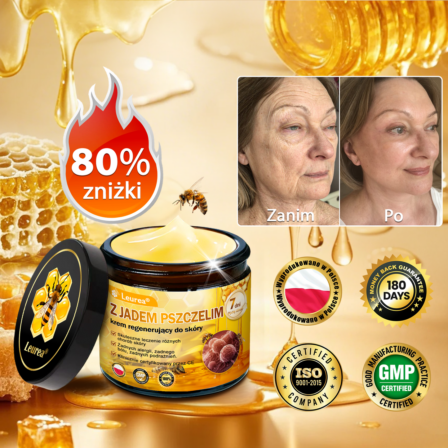 🔥Leurea® Krem z Jadem Pszczelim 🔥 Regeneracja skóry, redukcja zmarszczek i promienny wygląd – 50 ml